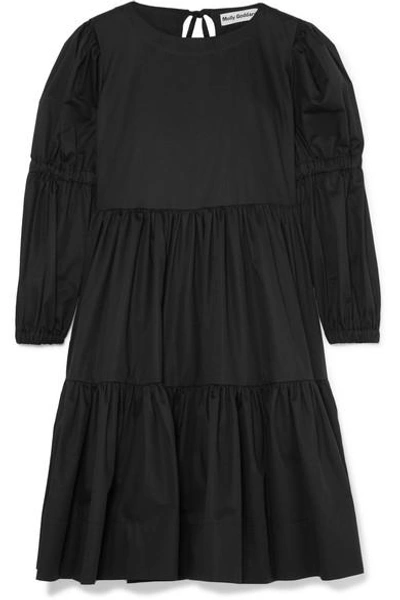 Shop Molly Goddard Milla Tiered Cotton-twill Dress In Black