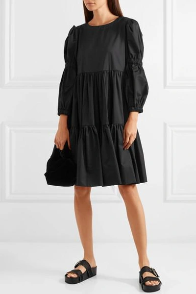 Shop Molly Goddard Milla Tiered Cotton-twill Dress In Black
