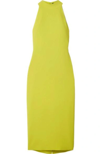 Shop Brandon Maxwell Stretch-crepe Halterneck Dress In Yellow