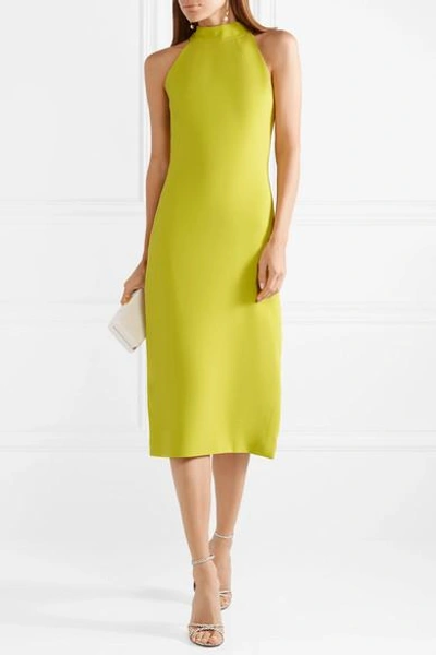 Shop Brandon Maxwell Stretch-crepe Halterneck Dress In Yellow