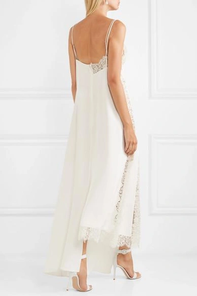 Shop Stella Mccartney Asymmetric Lace-trimmed Silk Crepe De Chine Dress In Ivory
