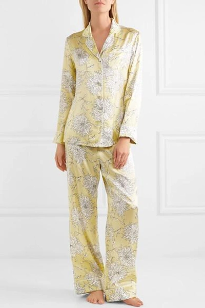 Shop Olivia Von Halle Aila Floral-print Silk-satin Pajama Set In Yellow
