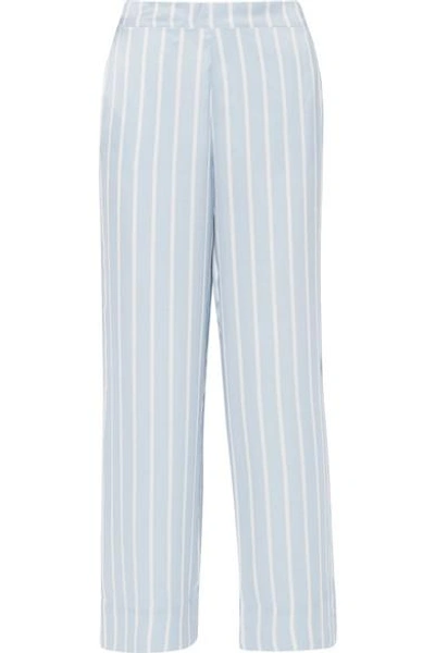 Shop Asceno Striped Silk-satin Pajama Pants In Sky Blue