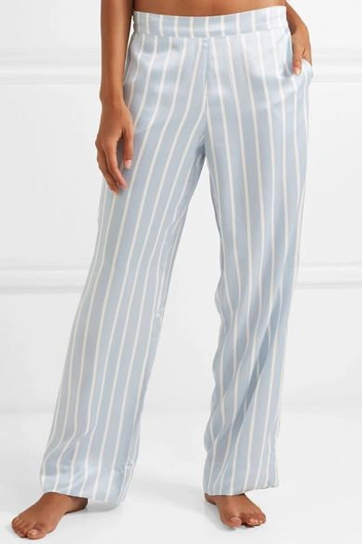 Shop Asceno Striped Silk-satin Pajama Pants In Sky Blue