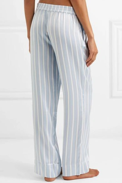 Shop Asceno Striped Silk-satin Pajama Pants In Sky Blue