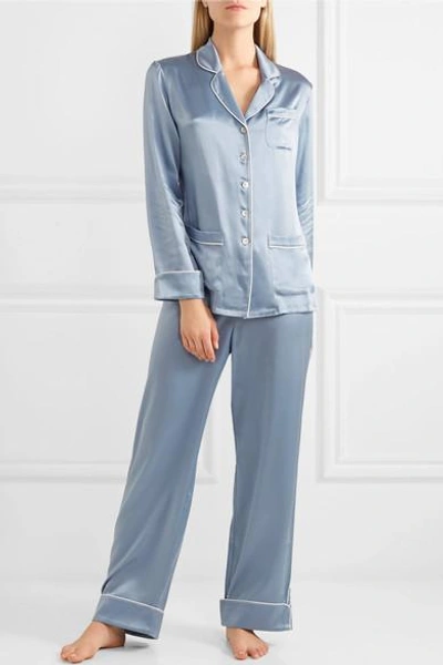 Shop Olivia Von Halle Coco Silk-satin Pajama Set In Blue