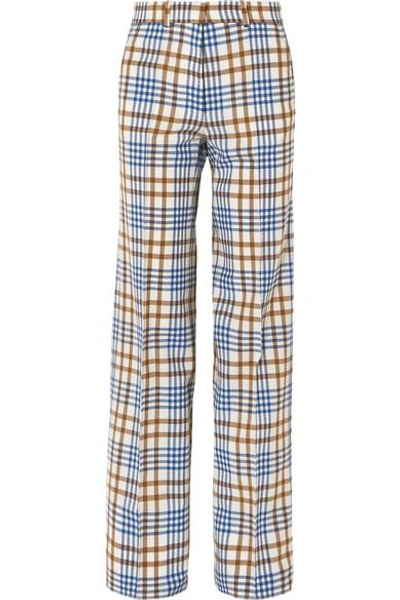 Shop Victoria Beckham Checked Wool And Mohair-blend Wide-leg Pants In Blue