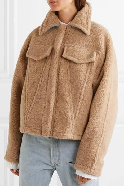 Shop Off-white Bear Denim-trimmed Faux Shearling Jacket In Beige
