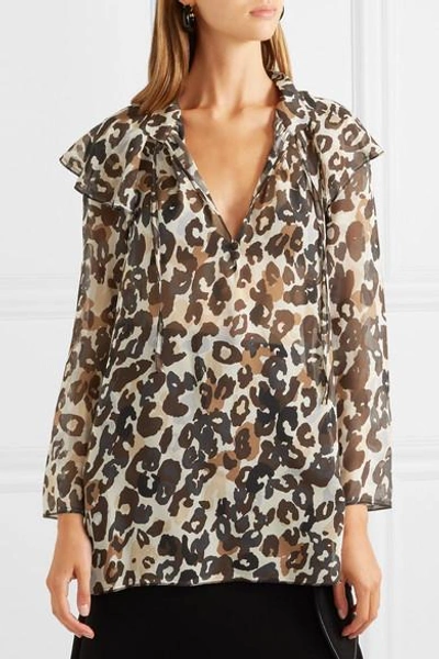 Shop Sonia Rykiel Leopard-print Silk-chiffon Blouse In Brown