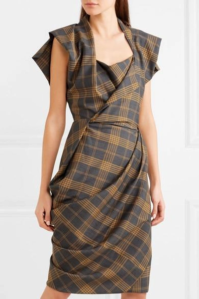 Shop Vivienne Westwood Grand Fond Draped Tartan Wool Dress In Gray