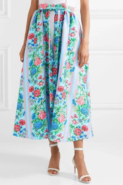 Shop Emilia Wickstead Evelyn Floral-print Cloqué Wrap Skirt In Blue