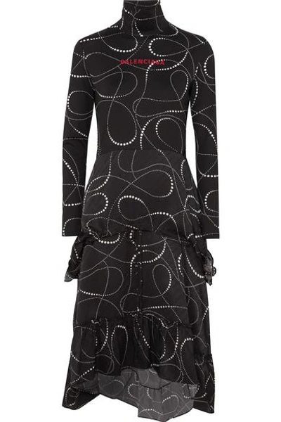 Shop Balenciaga Printed Jersey And Silk-jacquard Turtleneck Dress
