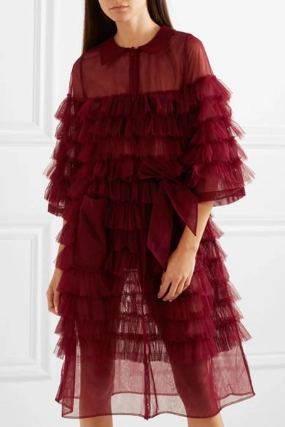 Shop Molly Goddard Kizzy Ruffled Tulle Coat In Claret