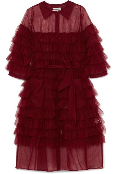 Shop Molly Goddard Kizzy Ruffled Tulle Coat In Claret