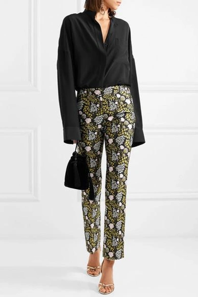 Shop Giambattista Valli Floral-jacquard Slim-leg Pants In Black