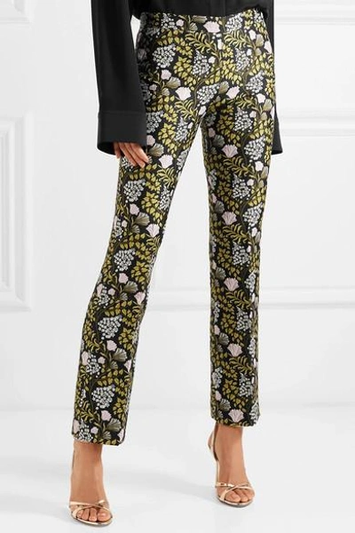 Shop Giambattista Valli Floral-jacquard Slim-leg Pants In Black