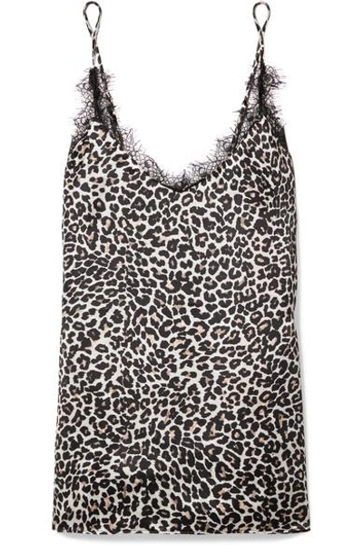 Shop Anine Bing Lace-trimmed Leopard-print Silk-charmeuse Camisole In Leopard Print