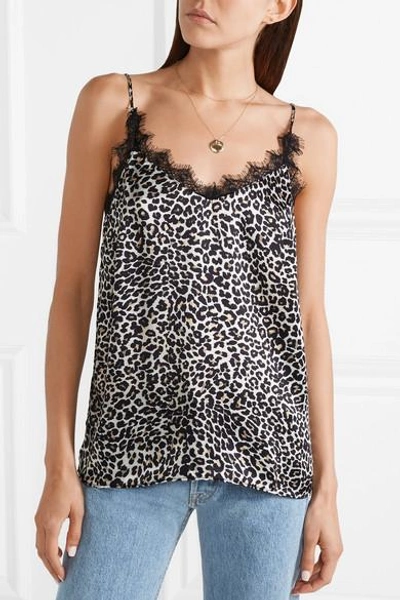 Shop Anine Bing Lace-trimmed Leopard-print Silk-charmeuse Camisole In Leopard Print