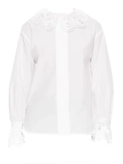 Shop Sandro Lineaire Lace Trim Shirt In White
