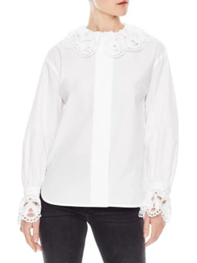 Shop Sandro Lineaire Lace Trim Shirt In White