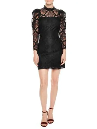 Shop Sandro Puff Sleeve Lace Mini Dress In Black