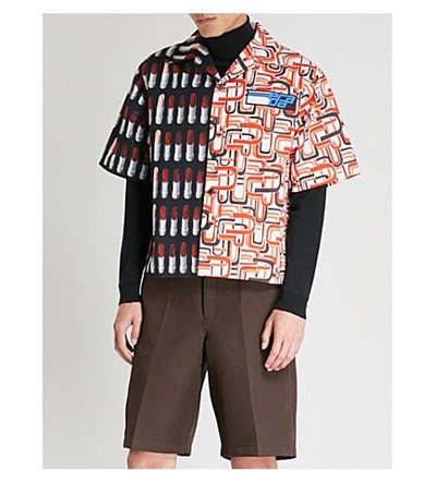 Prada Lipstick And Graphic-print Regular-fit Cotton Shirt In Orange Black |  ModeSens