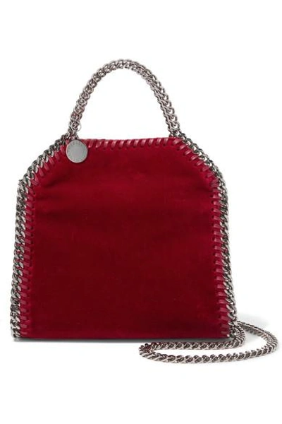 Shop Stella Mccartney The Falabella Tiny Velvet Shoulder Bag In Red