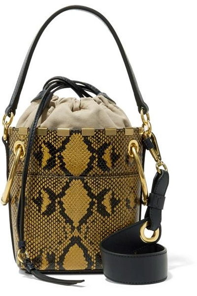 Shop Chloé Roy Mini Snake-effect Leather Bucket Bag In Snake Print