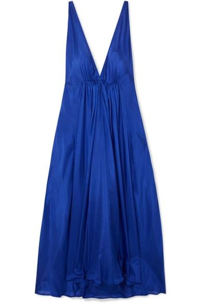 Shop Kalita Clemence Gathered Silk-habotai Maxi Dress In Royal Blue