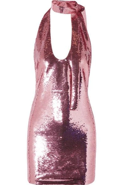 Shop Tom Ford Sequined Stretch-chiffon Mini Dress In Pink