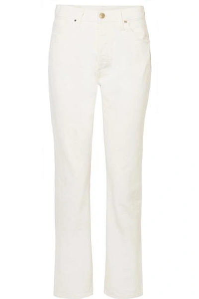 Shop Goldsign The Low Slung Cropped Mid-rise Straight-leg Jeans In Cream