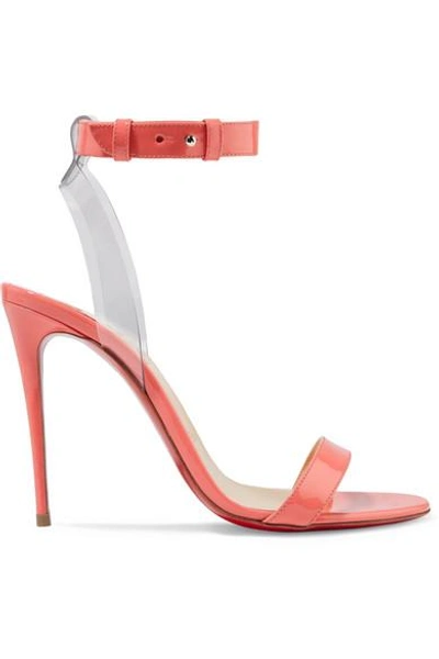 Shop Christian Louboutin Jonatina 100 Pvc-trimmed Patent-leather Sandals In Peach