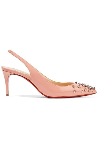 Shop Christian Louboutin Drama 70 Studded Patent-leather Slingback Pumps In Antique Rose