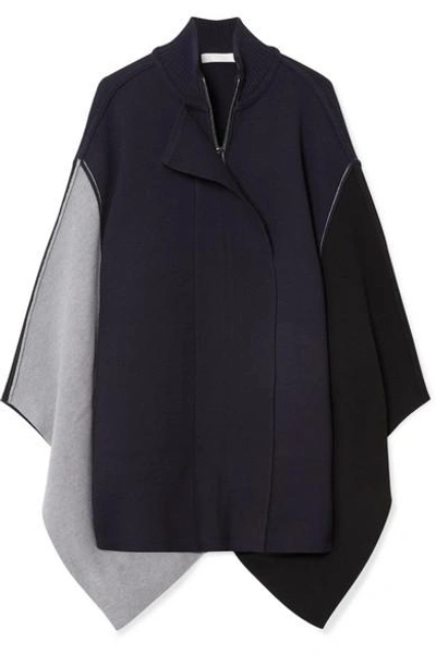 Shop Chloé Color-block Wool Cape In Midnight Blue