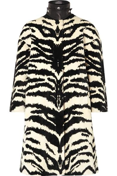 Shop Alexander Mcqueen Leather-trimmed Zebra-jacquard Coat In Ivory