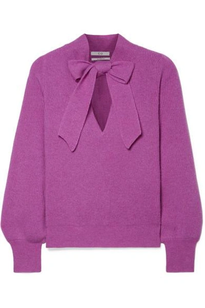 Shop Co Pussy-bow Ribbed Cashmere Sweater In Violet