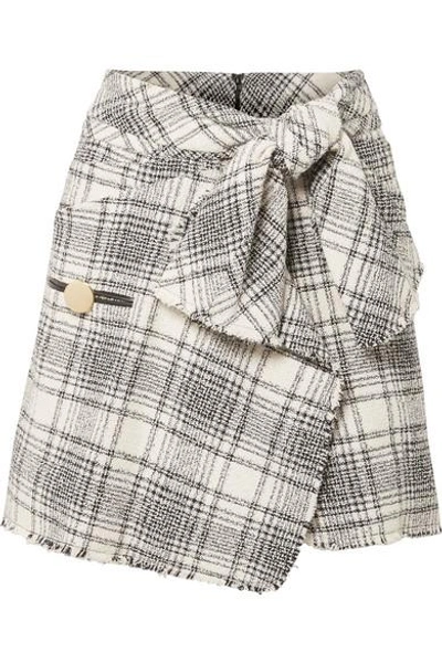 Shop Alexander Wang Wrap-effect Checked Bouclé-tweed Mini Skirt In Gray
