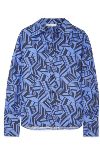 Shop Chloé Printed Silk Crepe De Chine Shirt In Blue