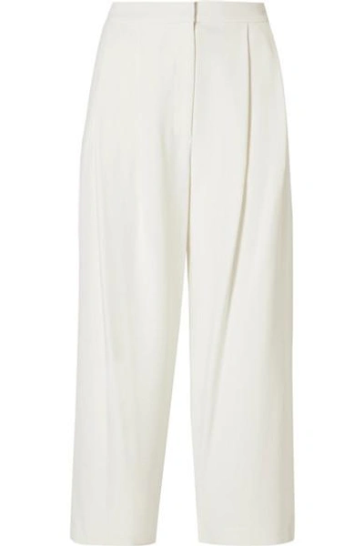 Shop Adam Lippes Pleated Stretch-cady Culottes In Ivory