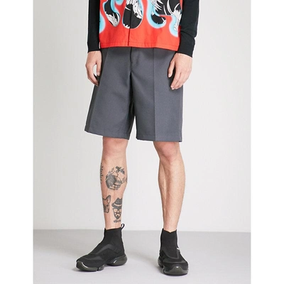 Shop Prada High-rise Wide Woven Shorts In Grey