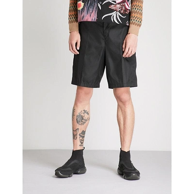 Shop Prada High-rise Wide Nylon Shorts In Black