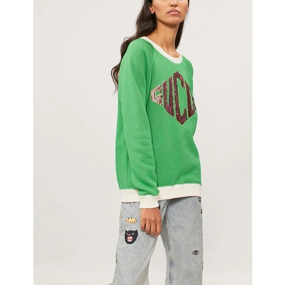 Shop Gucci Sequin-trimmed Cotton-jersey Sweatshirt In Green