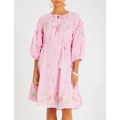 Shop Innika Choo Floral-embroidered Cotton Shirt Dress In Pink