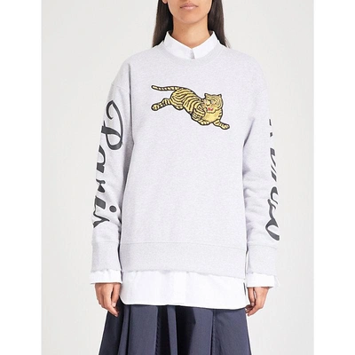 Shop Kenzo Tiger-embroidered Cotton-jersey Sweatshirt In Pearl Grey
