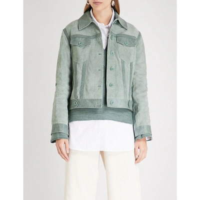 Shop Arje Peaked Collar Suede Jacket In Eucalyptus