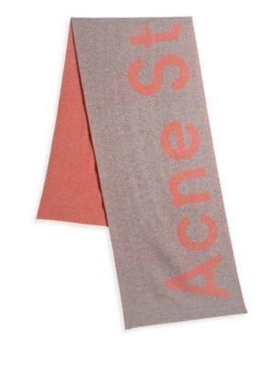 Shop Acne Studios Toronty Logo Wool-blend Scarf In Grey Pink