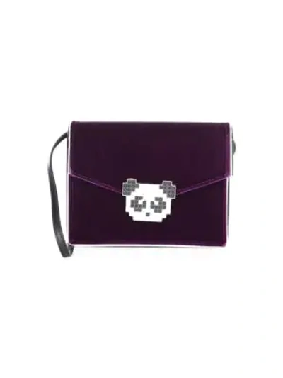 Shop Les Petits Joueurs Lulu Velvet Panda Crossbody Bag In Purple