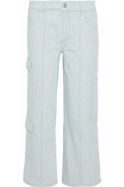 Shop Sandy Liang Woman Cargeaux Cropped Mid-rise Straight-leg Jeans Light Denim