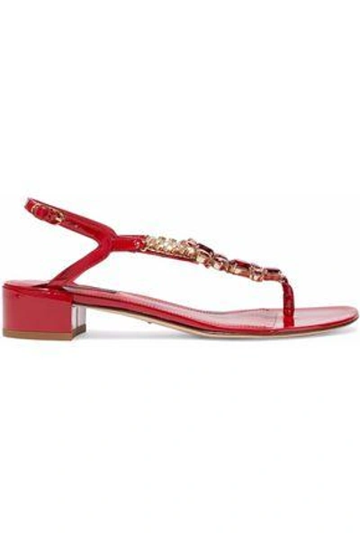 Shop Dolce & Gabbana Woman Crystal-embellished Patent-leather Sandals Red