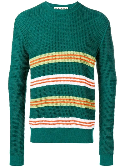 Shop Marni Striped Intarsia Jumper In Green